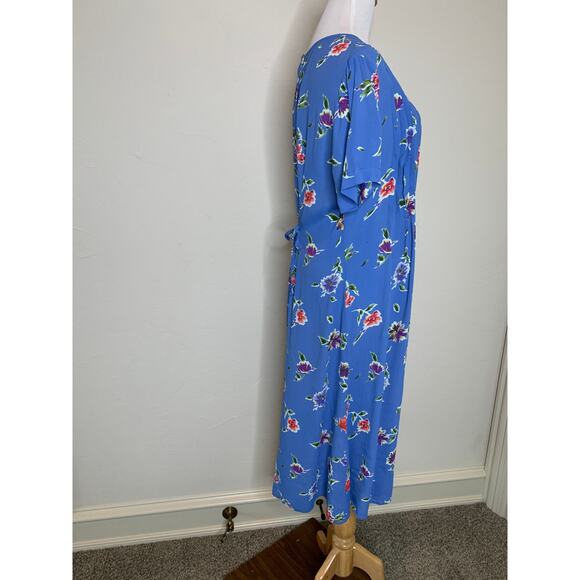 Vintage Worthington Chiffon Flowy Midi Dress Blue Sz 14 Large - Picture 4 of 9